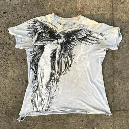Summer New Men's Breathable Round Neck T-shirt Y2K Retro Clothing Punk Hip Hop Pattern Printed