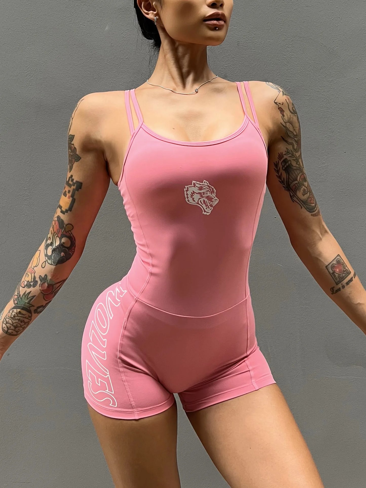 Cross-Border Wolf Head Fitn Yoga Leisure Sports Onesie Women's Double Strap Nylon Butt-Lifting orts Yoga Suit
