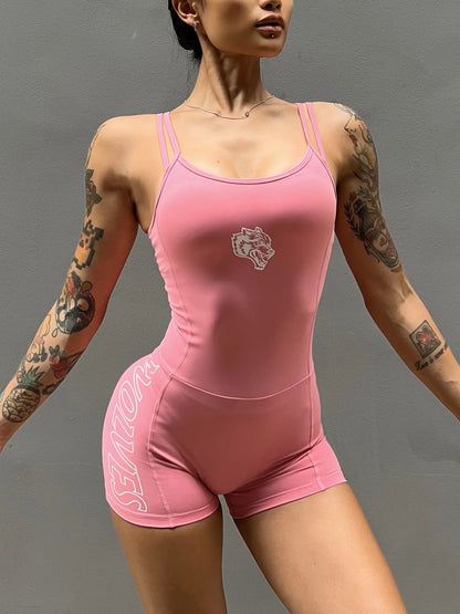 Cross-Border Wolf Head Fitn Yoga Leisure Sports Onesie Women's Double Strap Nylon Butt-Lifting orts Yoga Suit