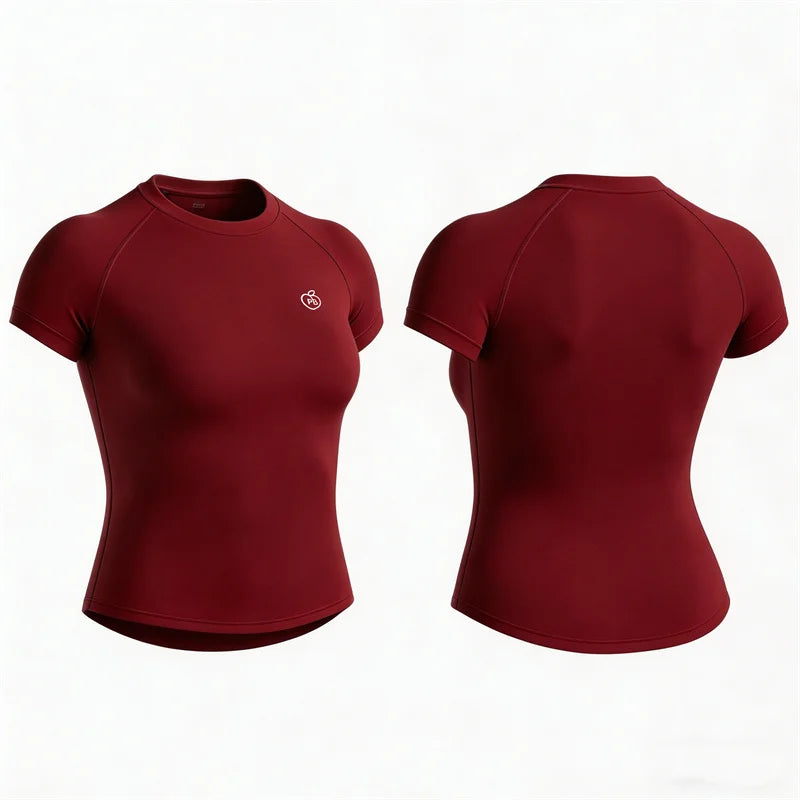 Women Bum Shaping Tee Seamless Short Sleeve Tops Gym Workout Running T-Shirts Fitness Activewear Athletic Shirts