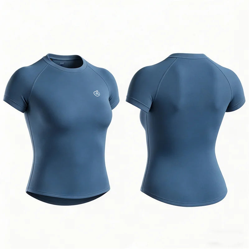 Women Bum Shaping Tee Seamless Short Sleeve Tops Gym Workout Running T-Shirts Fitness Activewear Athletic Shirts