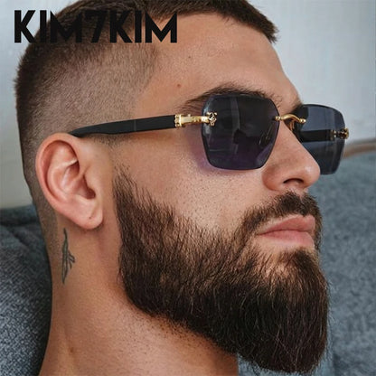 Square Rimless Photochromic Sunglasses Men Vintage Sun Glasses Luxury Designer Shades Male Cut Lenses Frameless Eyewear