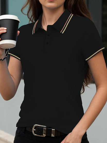 Stripe Solid Color Polo Shirts Sport All-Match Women Short Sleeve Collar  Summer Comfortable Woman Tops