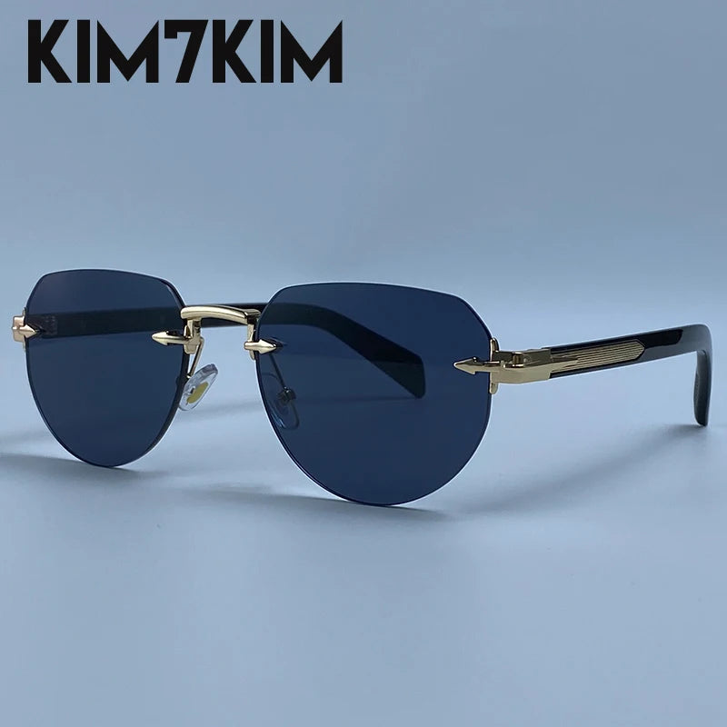Square Rimless Punk Sunglasses Men Designer Vintage Polygon Metal Sun Glasses Male Fashion Eyewear Pilot Shades