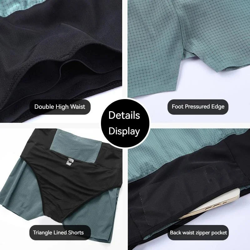 Quick Dry Men Running Shorts Double Layer Sport Shorts With Fanny Pack Multi Pockets
