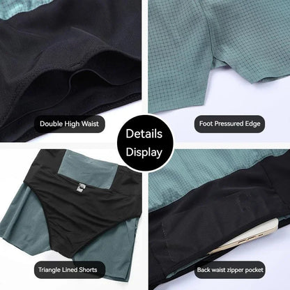 Quick Dry Men Running Shorts Double Layer Sport Shorts With Fanny Pack Multi Pockets