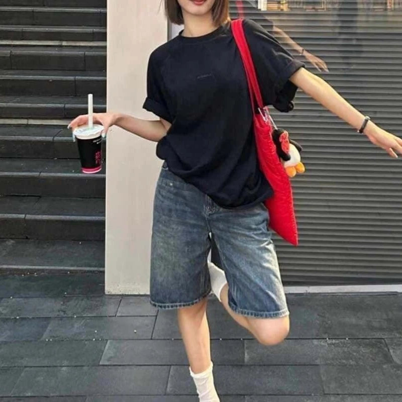 Profashion Women Casual Denim Shorts Short Jeans Knee Length Denim Pant Women High Waist Shorts