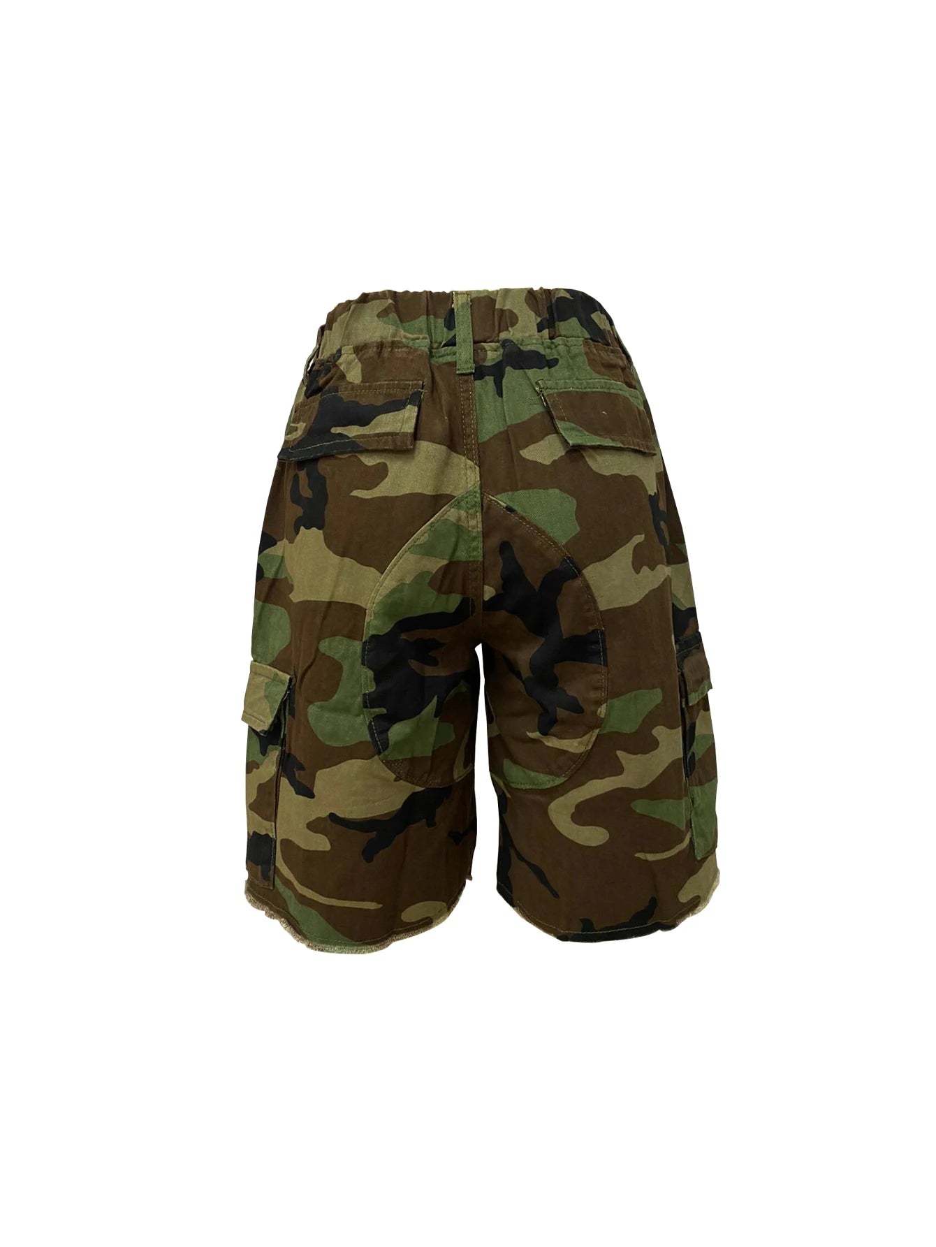 New Product Rubber Waist Printed Camo Multi Pocket Casual Women's Shorts