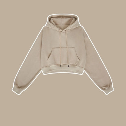 Profashion  Loose Hoodies Women Autumn Winter Long Sleeve Crop Top Streetwear Solid Drawstring Hooded Shirt Casual Female Sweatshirt