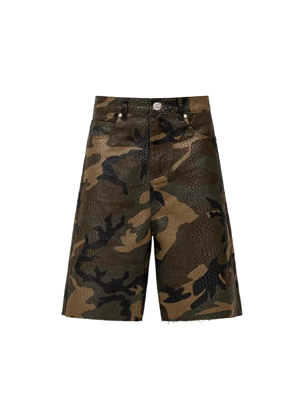 Retro Men Python Patterned Jeans High Street Straight Leg Baggy Wide Leg Camouflage Five Quarter Jeans Hip Hop Rock Unisex Jeans