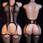 Lace Bra One-Piece Set Crotchless Lingerie Women's Curve Jumpsuit Hot Open Bras Body Stockings Halter Neck See-through Underwear