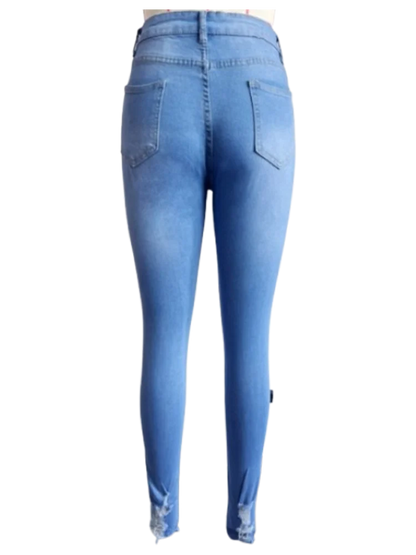 Women's Pocket Ripped Pants High Street Fashion Casual Autumn Solid Color Personalized jeans