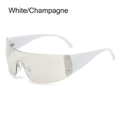 Rimless Punk Sunglasses Goggle Women Men Luxury Brand Wrap Around Sun Glasses Five Star Eyewear Sports One Piece Shades