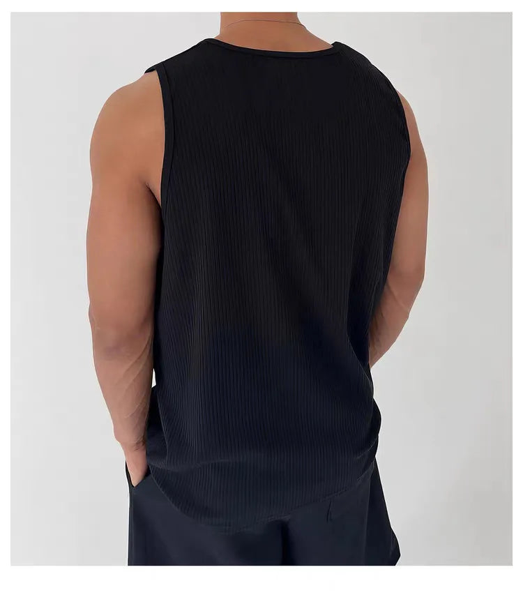 Men's White Ribbed Tank Top Summer Loose Fit Round Neck Gym Workout Sleeveless T-Shirt Sport Breathable Muscle Vest