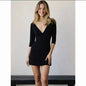 With Je Deep V Mid-Sleeve Short Mini Dress, Five-Sleeve Slim Fit, Figure-Flattering, Pure and Sexy Girl Style Dress