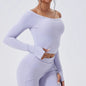 Slash Neck Long Sleeve Yoga Shirts Women Crop Top Breathable Quick Dry Sport T-shirt Female Gym Workout Top Fitness Clothing New