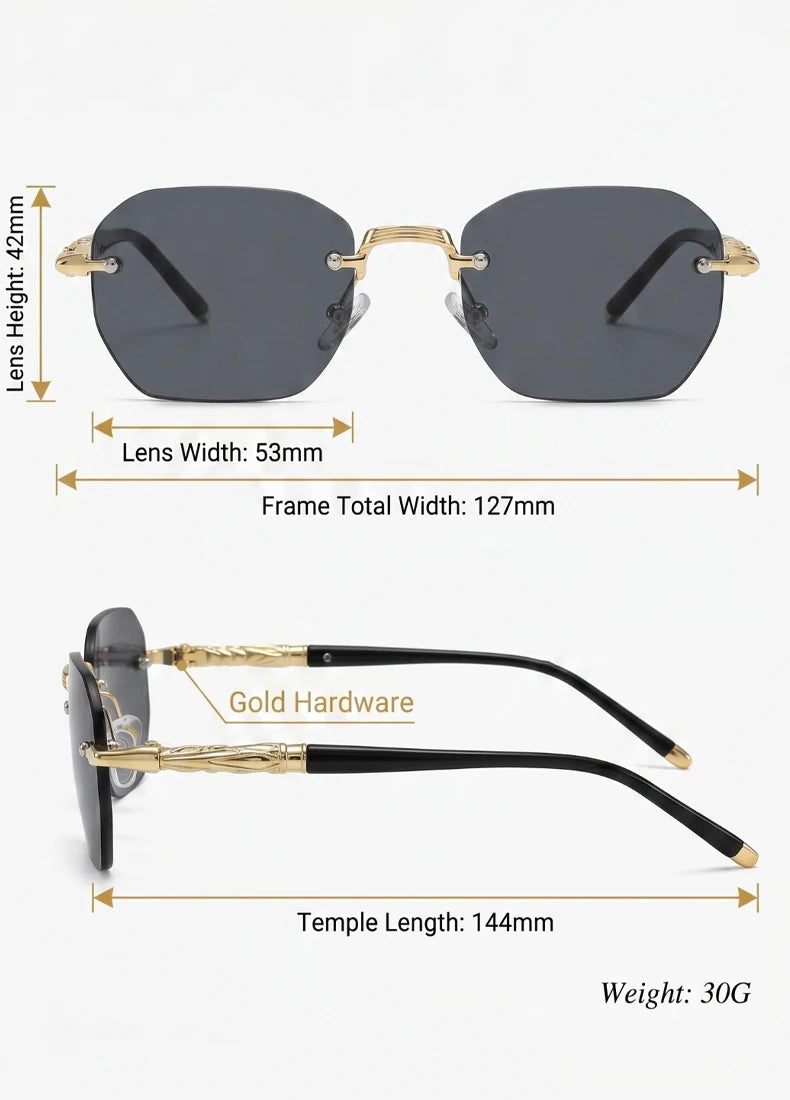 Steampunk Rimless Square Sunglasses Men Luxury Designer Vintage Metal Polygon Outdoor Sun Glasses Male Frameless Shades