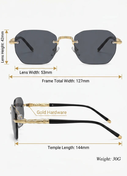 Steampunk Rimless Square Sunglasses Men Luxury Designer Vintage Metal Polygon Outdoor Sun Glasses Male Frameless Shades