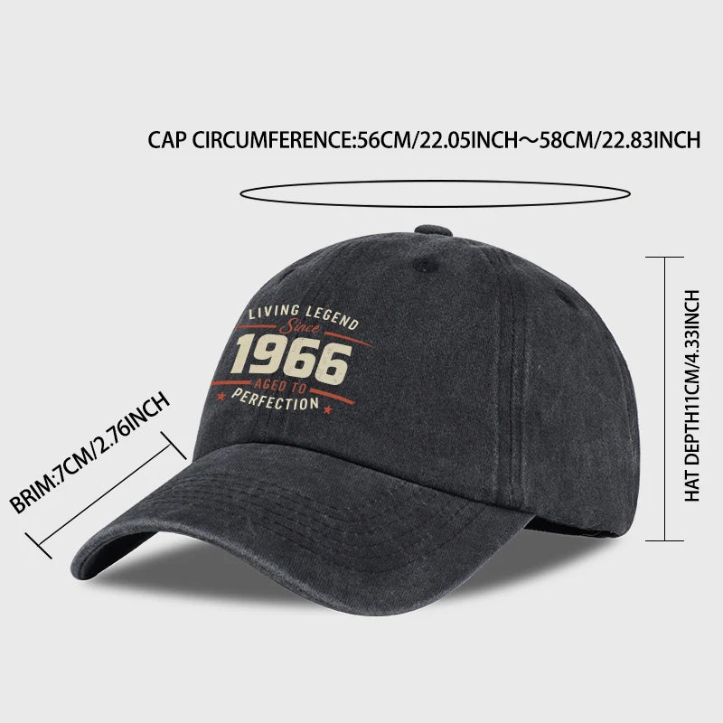 "Living Legend Since 1966" Washed Baseball Cap Adjustable Unisex Gift For Vintage Lovers