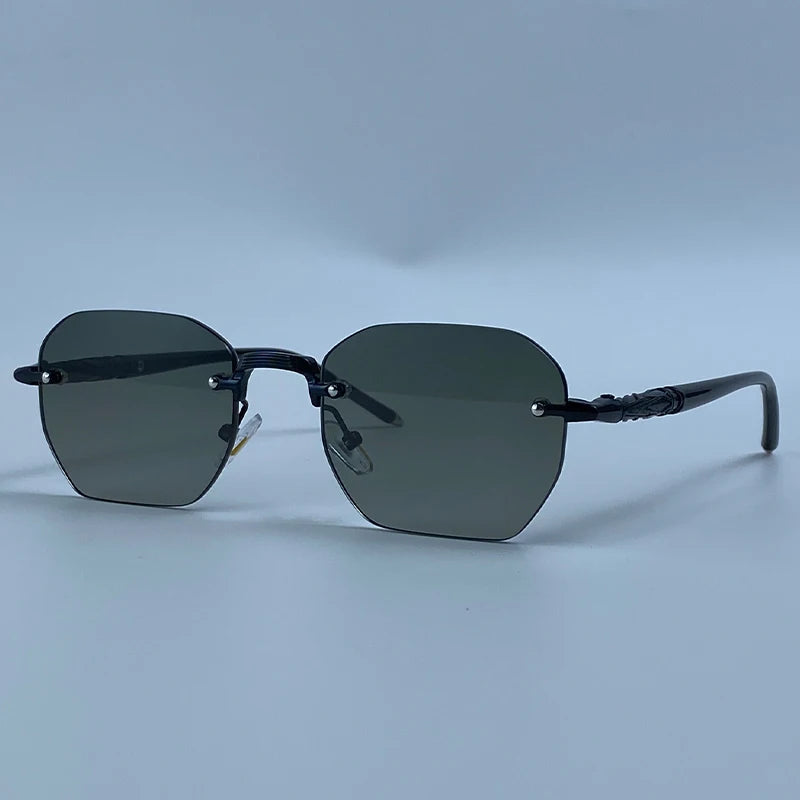 Steampunk Rimless Square Sunglasses Men Luxury Designer Vintage Metal Polygon Outdoor Sun Glasses Male Frameless Shades