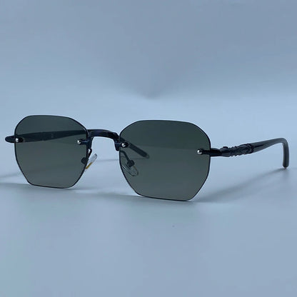Steampunk Rimless Square Sunglasses Men Luxury Designer Vintage Metal Polygon Outdoor Sun Glasses Male Frameless Shades
