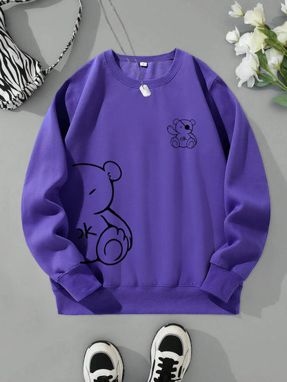 Profashion OK Teddy bear Printing Sweatshirts For Women Classic Retro Fashion Hoodies Fleece Warm Casual Clothes Loose Sportswear