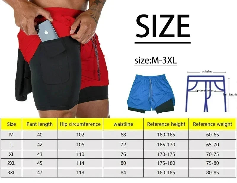 Quick Dry Beach Shorts Printed Double Layer 2-in-1 Fitness Training Sports Boardshorts