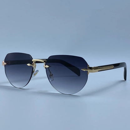 Square Rimless Punk Sunglasses Men Designer Vintage Polygon Metal Sun Glasses Male Fashion Eyewear Pilot Shades