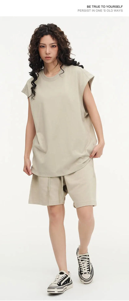 270gsm Summer Tank TopSleeveless T shirt 100% Cotton Solid Color Men Oversized Causal O-neck Basic T-shirt High Quality