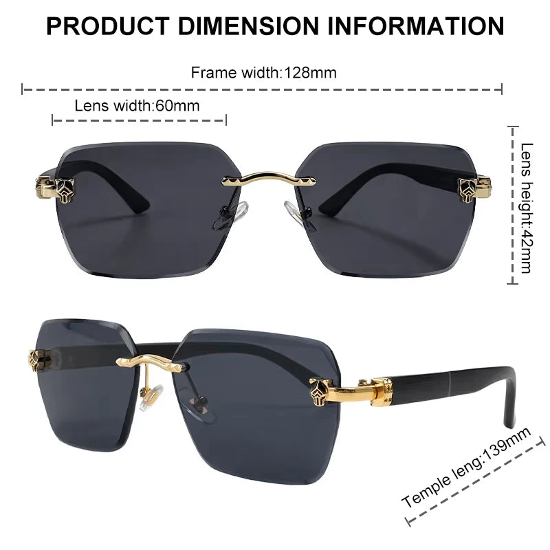 Square Rimless Photochromic Sunglasses Men Vintage Sun Glasses Luxury Designer Shades Male Cut Lenses Frameless Eyewear