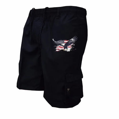 Male Cargo Shorts Elastic Waist Cycling Shorts Multi-pockets Loose Work Short Pants Outdoor Sport Printed Casual Shorts