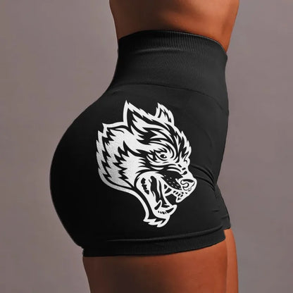 Wolf head three-piece pants high-elastic seamless high-waisted shorts