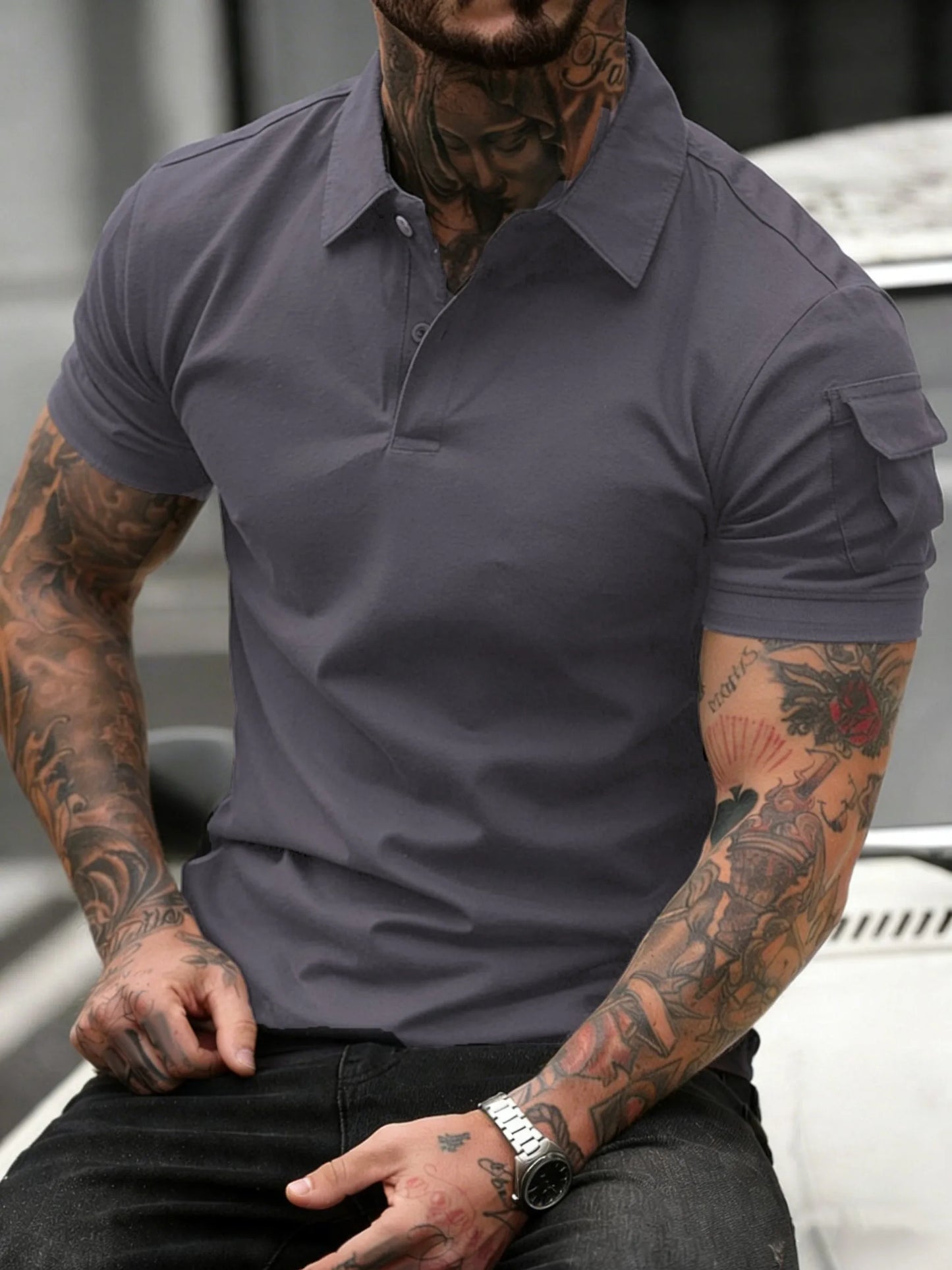 Soft Breathable Pocket Short Sleeve For Man Summer Loose Solid Polo Shirt New Fashion Daily Streetwear Sport Basic T-Shirt
