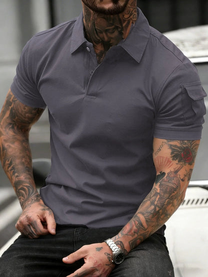 Soft Breathable Pocket Short Sleeve For Man Summer Loose Solid Polo Shirt New Fashion Daily Streetwear Sport Basic T-Shirt