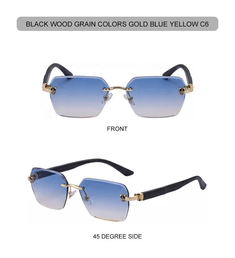 Square Rimless Photochromic Sunglasses Men Vintage Sun Glasses Luxury Designer Shades Male Cut Lenses Frameless Eyewear