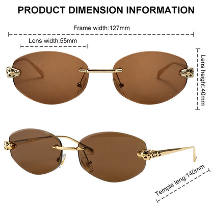 Vintage Rimless Oval Punk Sunglasses Men Luxury Designer Leopard Head Frameless Sun Glasses Hip Hop Outdoor Shades Eyewear