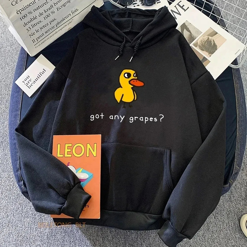 The Duck Song Got Any Grapes Printed Hoodies Kawaii Cartoon Women Sweatshirts Fashion Casual HipHop Sweatshirt Harajuku Unisex